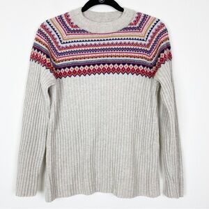 L.L. Bean Signature Wool Cashmere Blend Sweater Jewelneck Fair Isle Size Medium